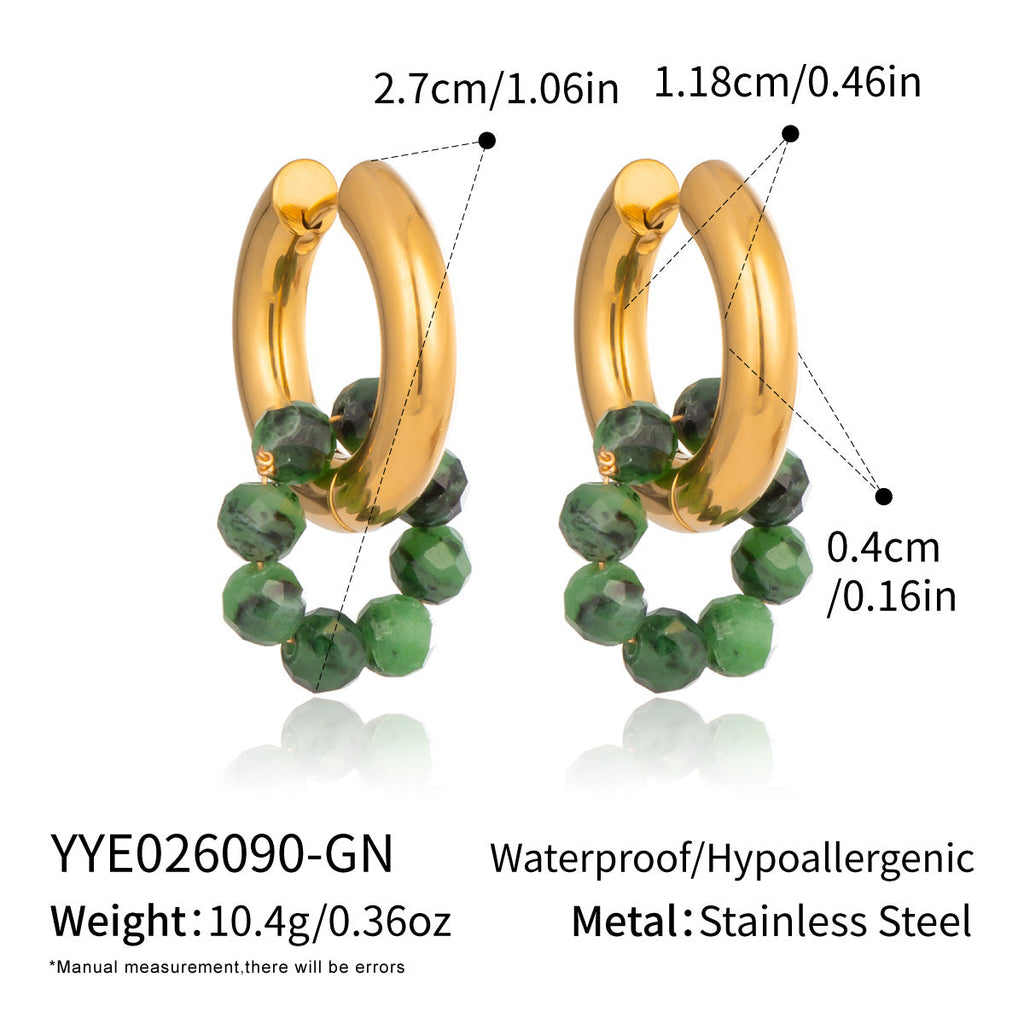 Stainless Steel Natural Stone Pendant Earrings