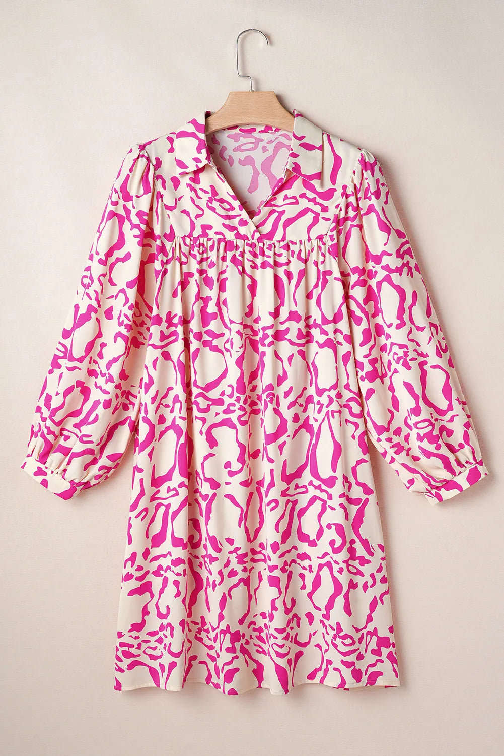 Ivory Abstract Print Long Sleeve Mini Dress