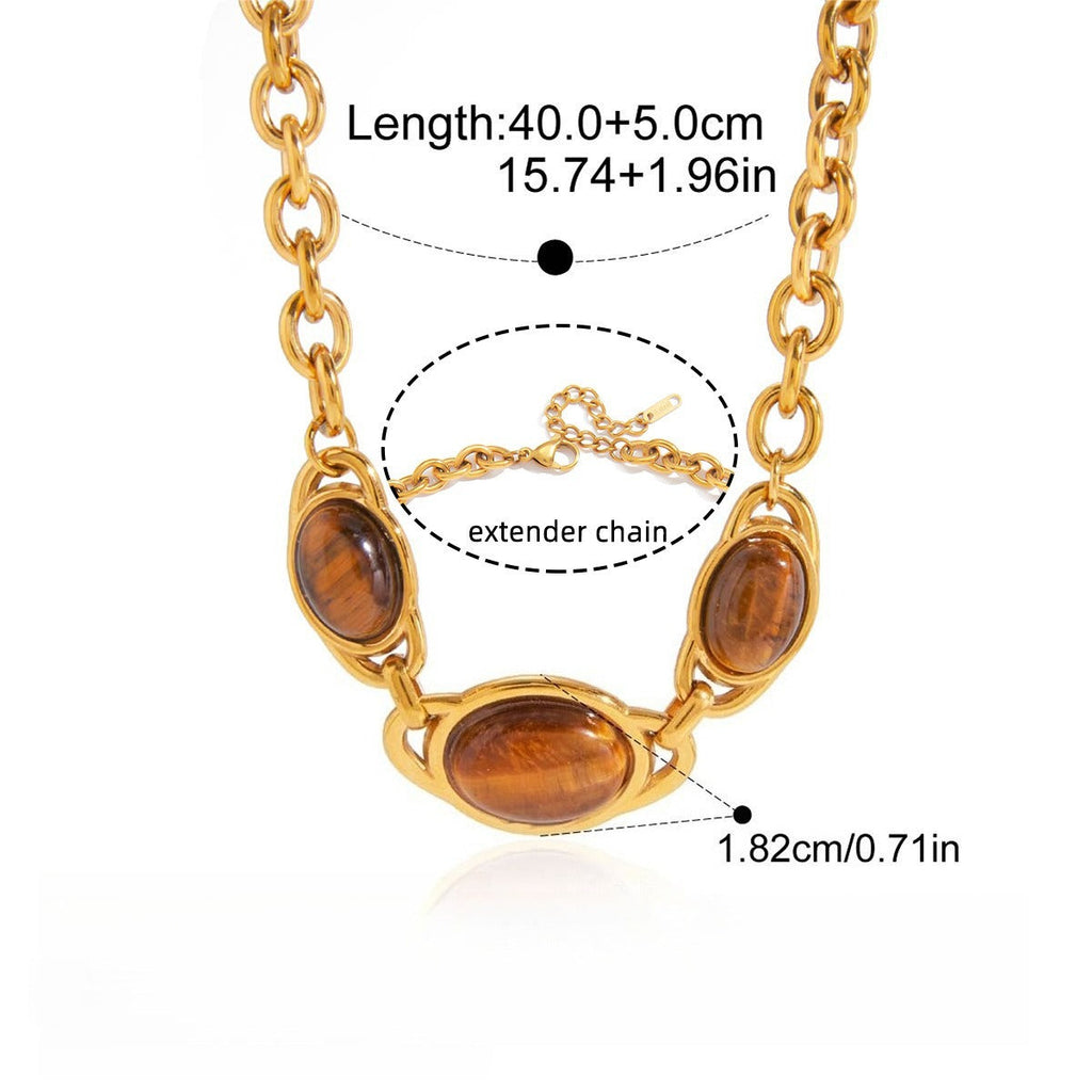 Tiger's Eye 18K Gold-Plated Titanium Steel Pendant Necklace