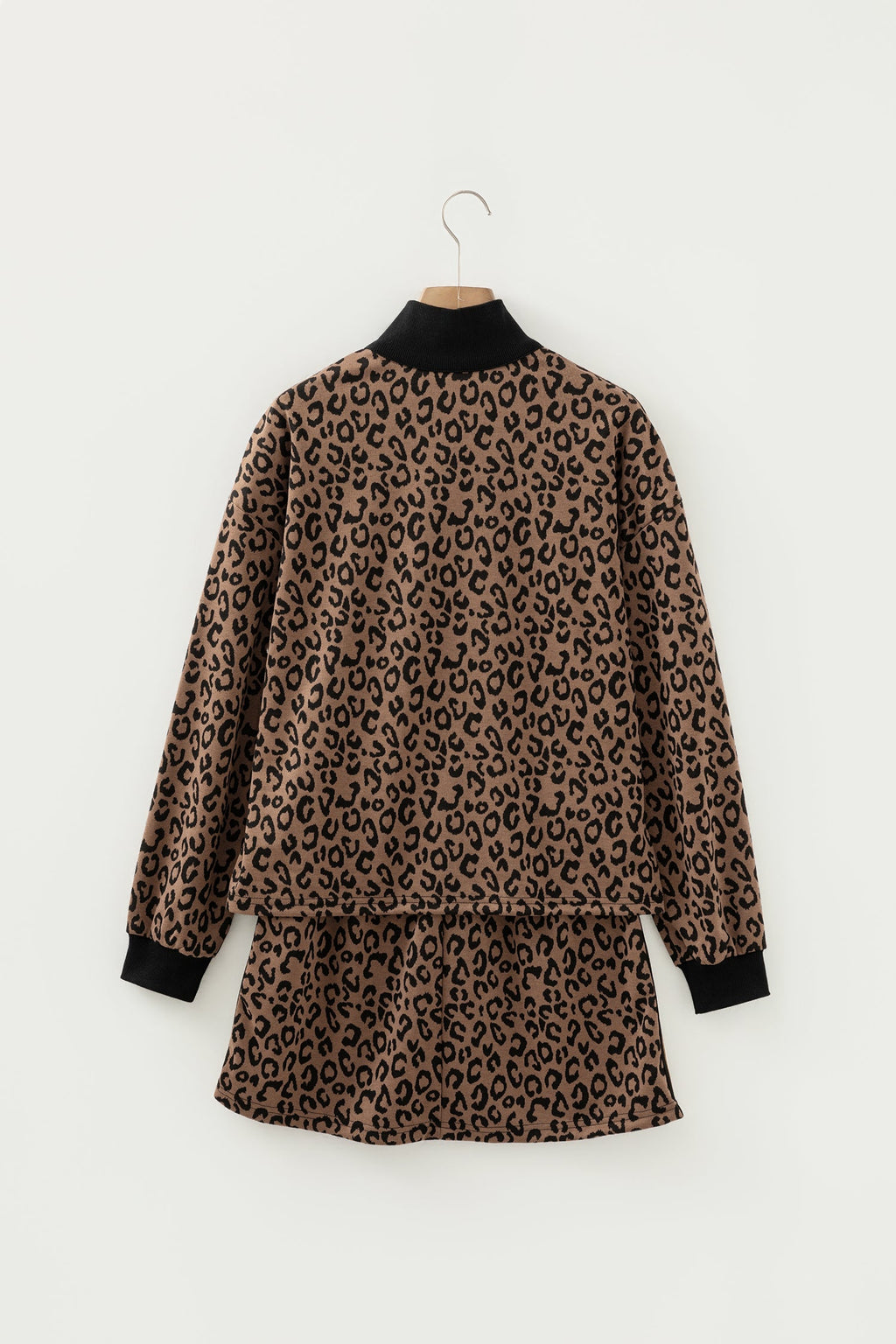 Leopard Print Quarter Zip Top & Mini Skirt Set