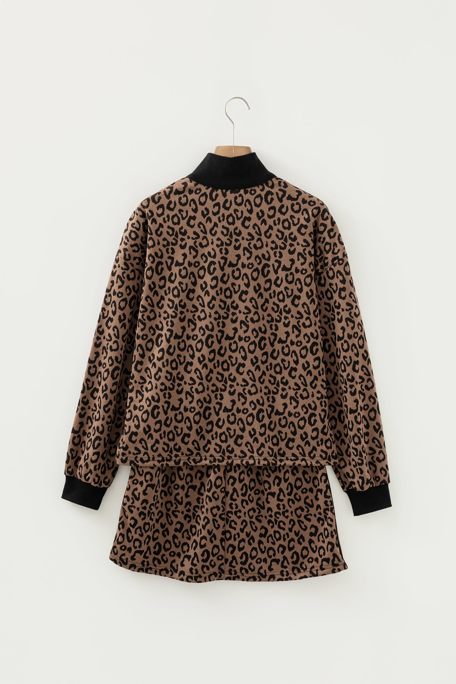 Leopard Print Quarter Zip Top & Mini Skirt Set