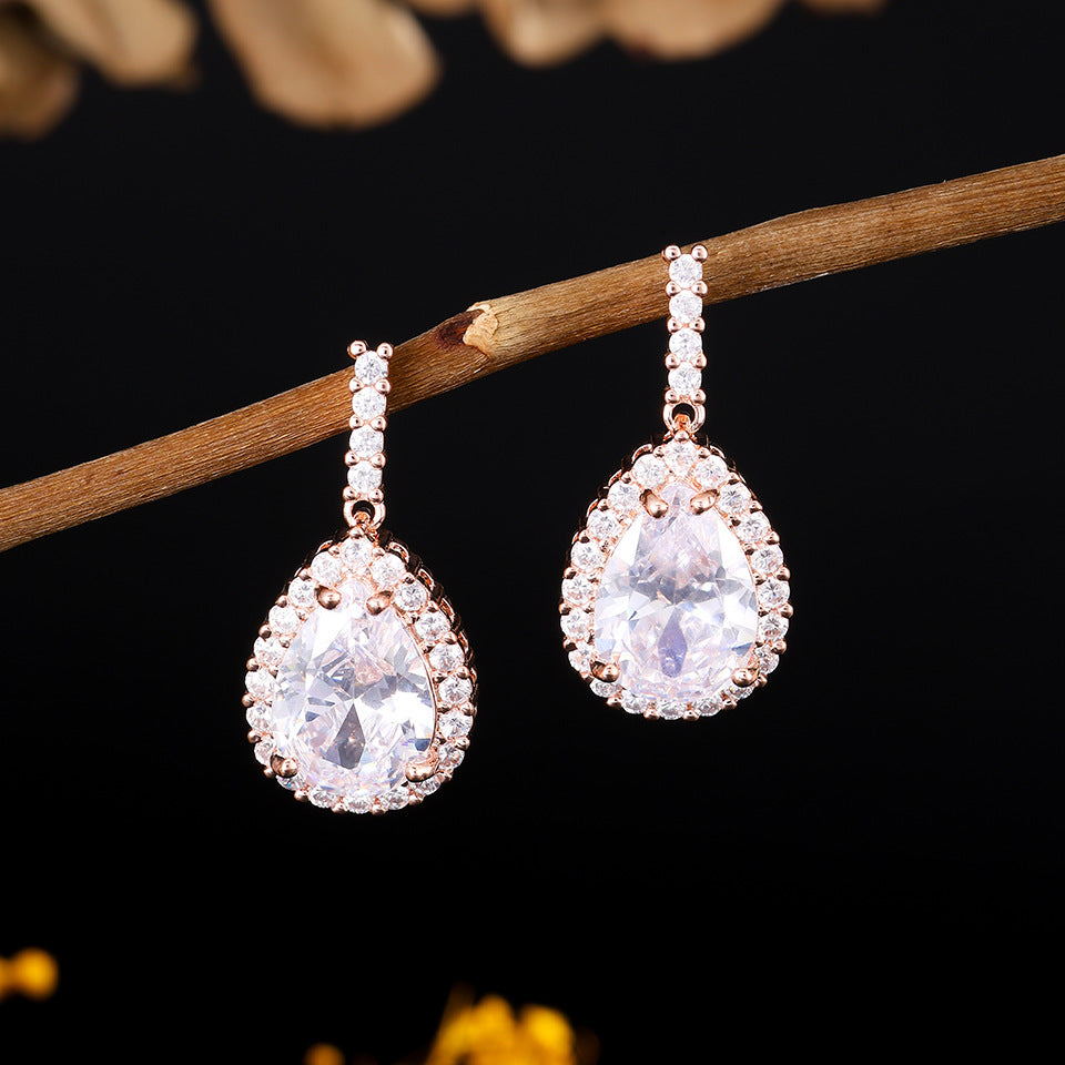 RAKOL Long Water Drop Dangle Earrings, Copper Set Zircon Elegant Women Ear Jewelry For Wedding Banquet Party Occasions