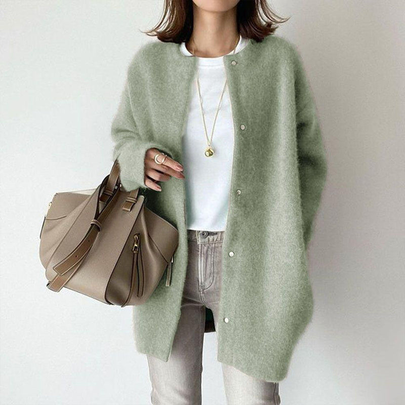 Women's Wool-Like Oversized Coat Solid Green Button-Up Jacket