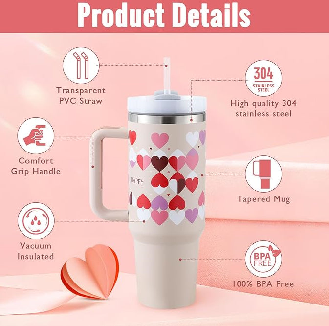 40 oz Stainless Steel Insulated Tumbler with Handle and Straw