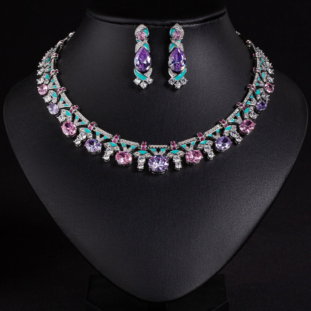 Cross-Border Same Price Necklace Irregular Pink Luxury Oil Dripping Craft High-End Women's Evening Clavicle Chain Jewelry For Women