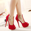 Stiletto High Heels Ankle T-strap Platform Peep Toe Pumps