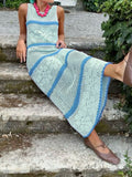 Knitted Contrast Color Hollow Vest Dress – Sleeveless Long Skirt