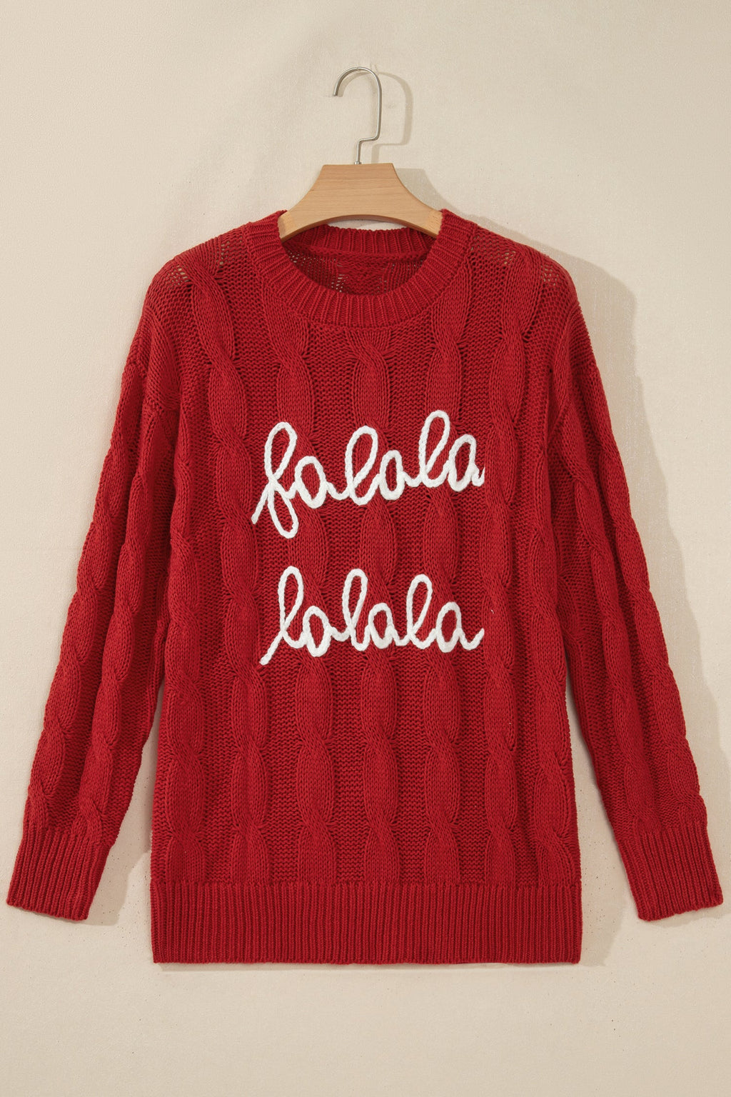 Christmas Falala Embroidered Cable Knit Sweater