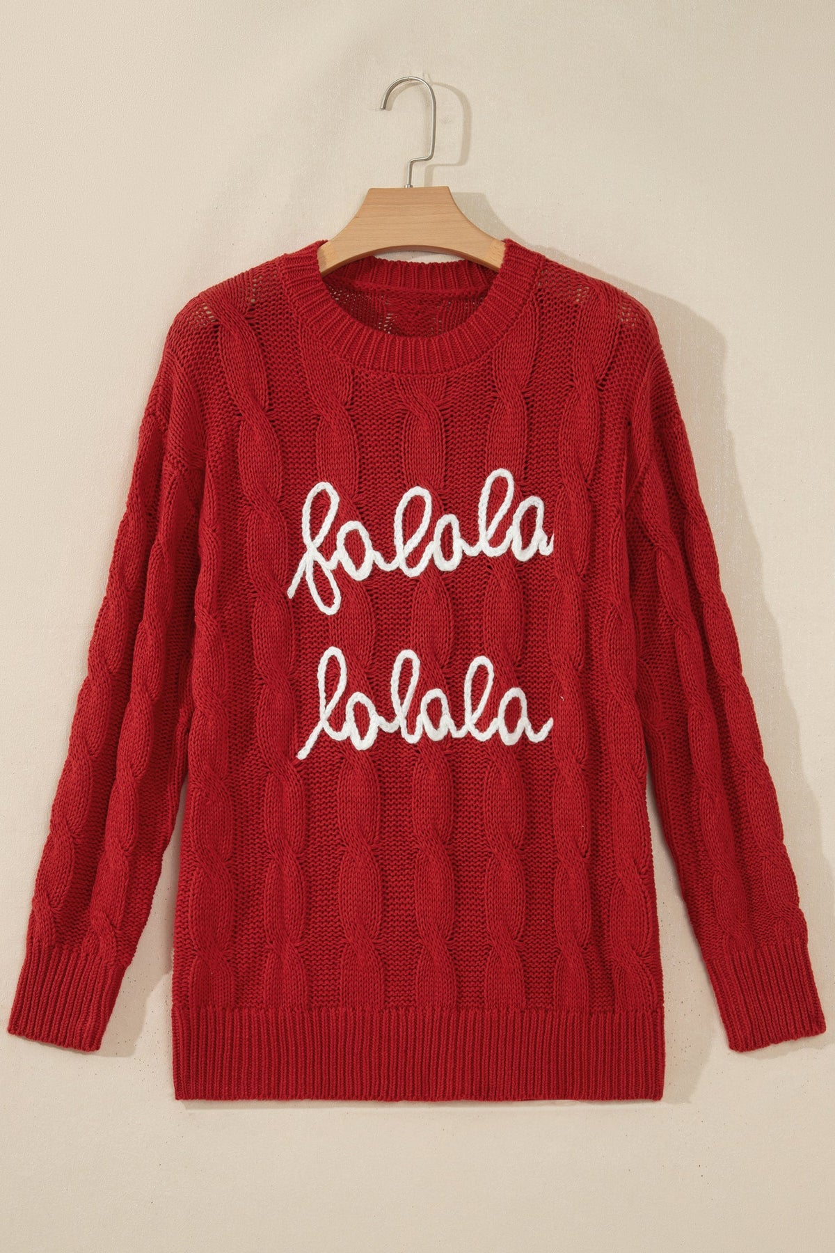 Christmas Falala Embroidered Cable Knit Sweater