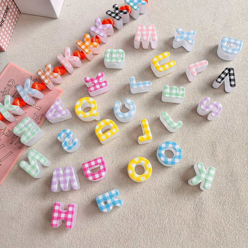 Heckered Letter Acrylic Beads, Big Hole Alphabet Spacers For DIY Kids Learning Toys, Name Necklaces, Personalized Craft & Jewelry Making.