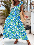 Printed Ruffle Midi Dress