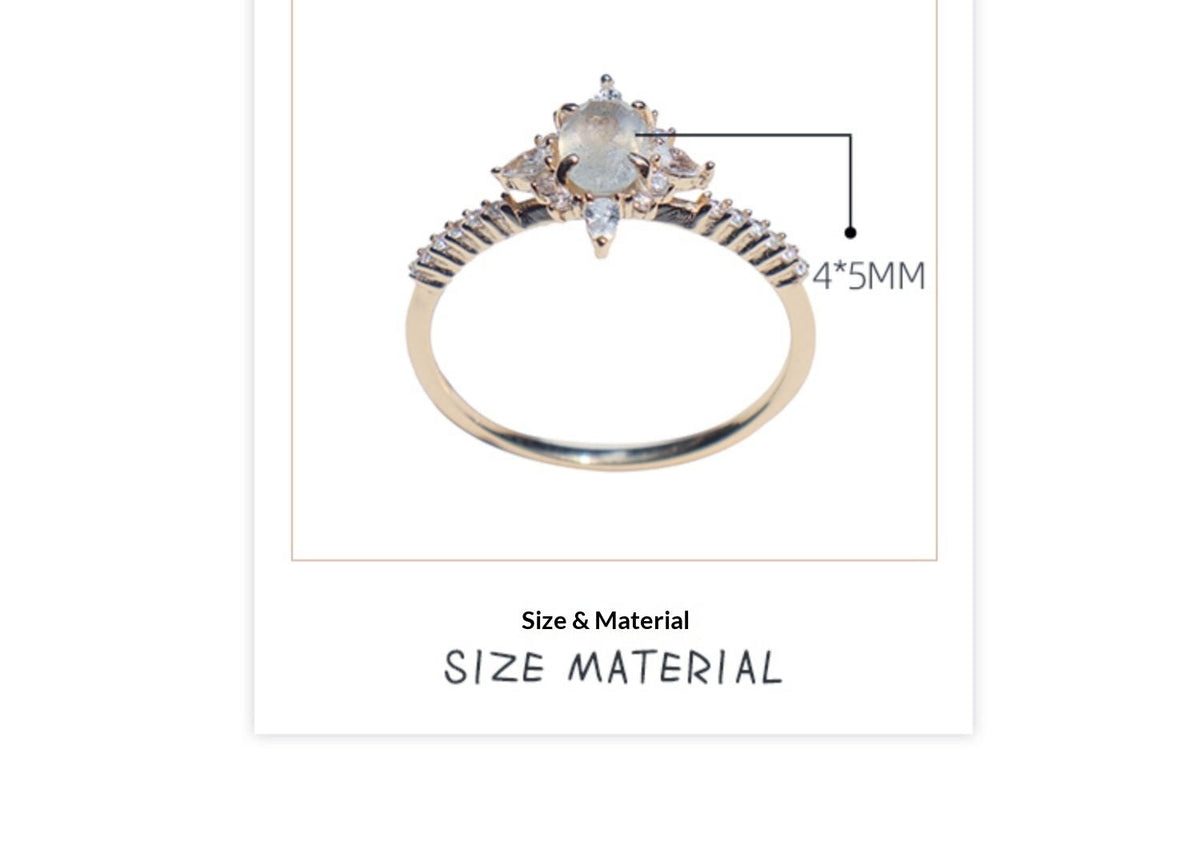 Luxury Retro Cool Natural Labradorite Court 925 Sterling Silver Gold Plated Ring