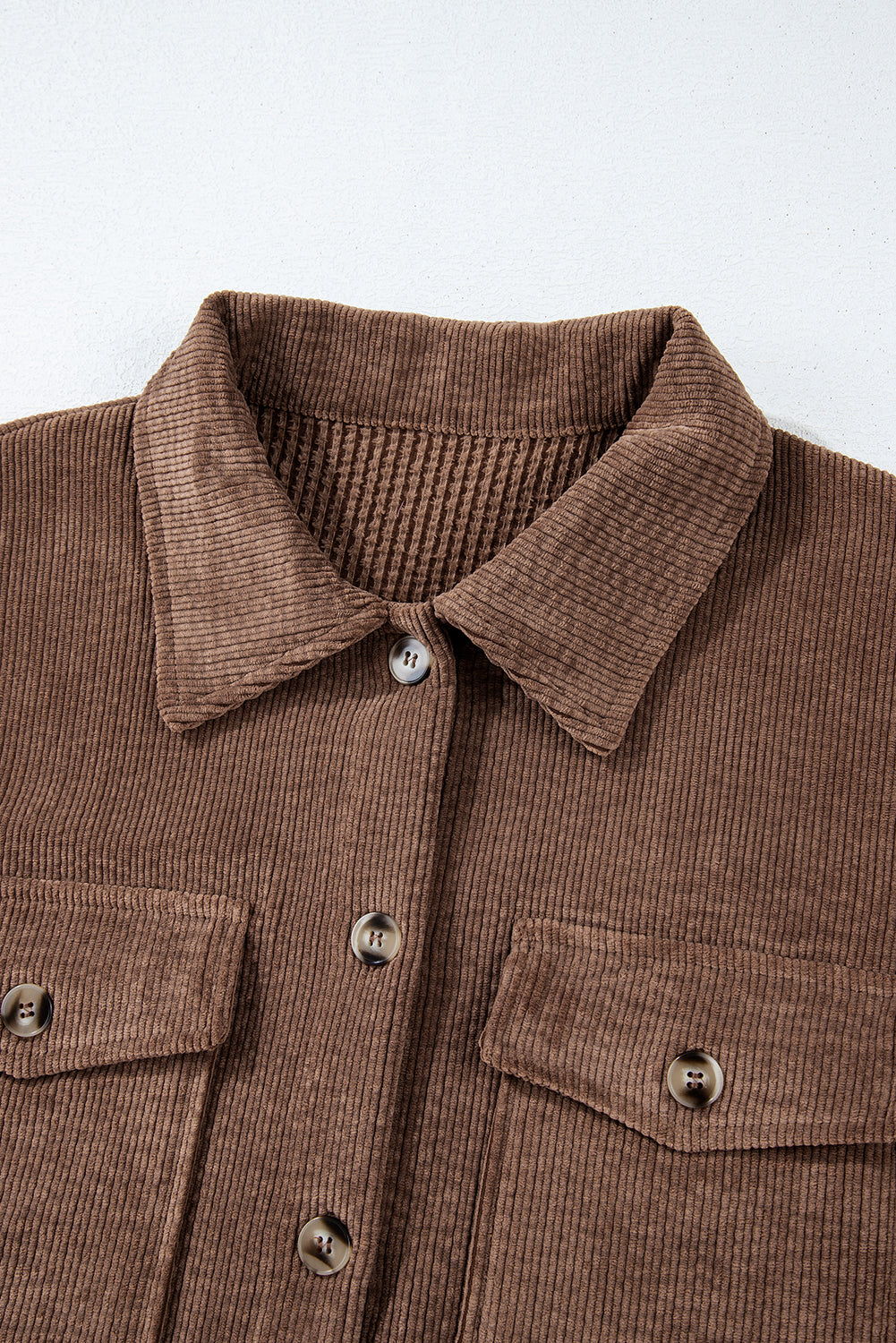 Solid Corduroy Button-Up Pocketed Shacket