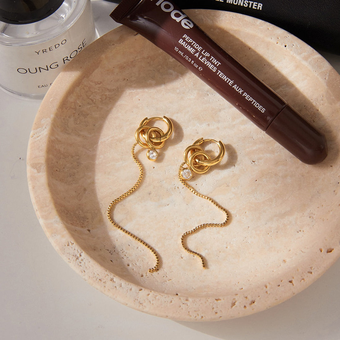 Elegant 18K Gold Tassel Drop Earrings with Cubic Zirconia