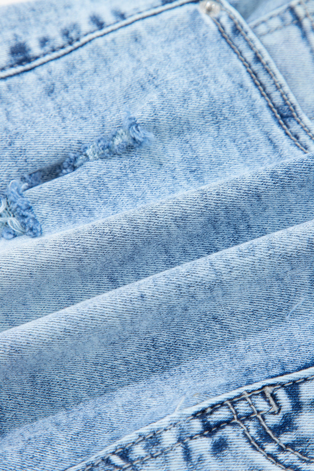 Distressed Acid Wash High Waist Denim Shorts in Light Blue