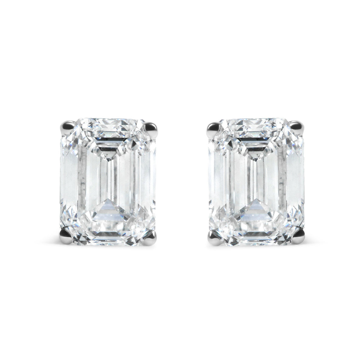 14K White Gold 2.0 Cttw Emerald Cut Lab Grown Diamond Solitaire Stud Earrings (G-H Color, VS1-VS2 Clarity)