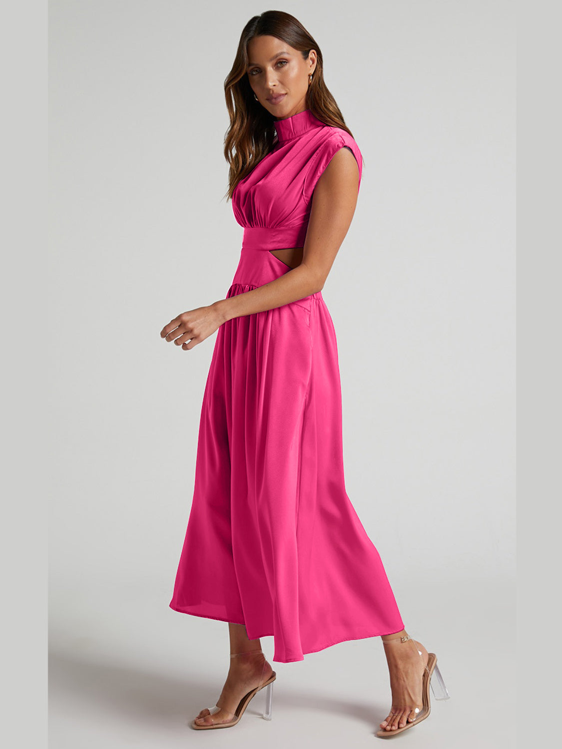 Modern Cutout Mock Neck Sleeveless Ruched Mini Dress