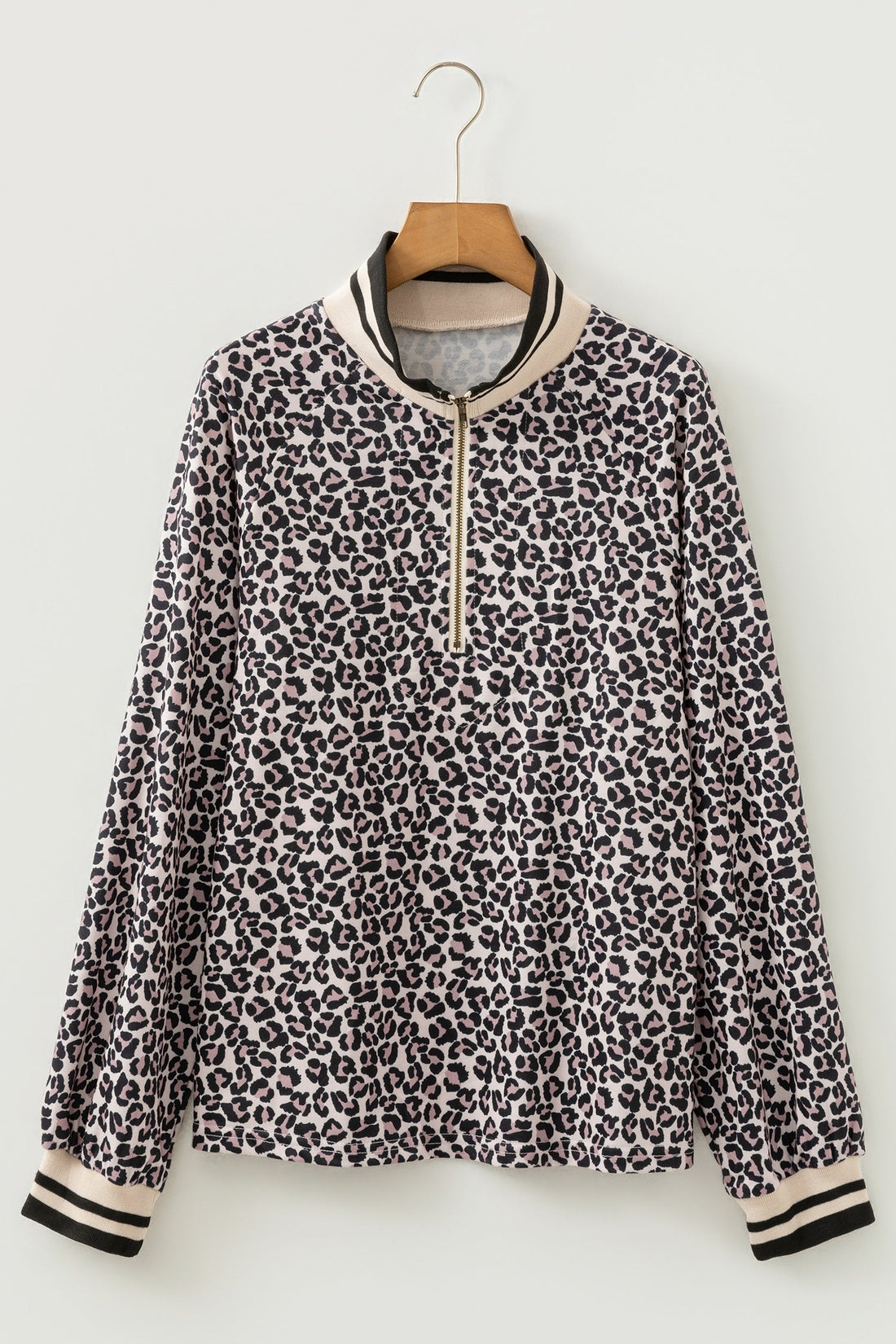 Leopard Half Zip Long Sleeve Blouse