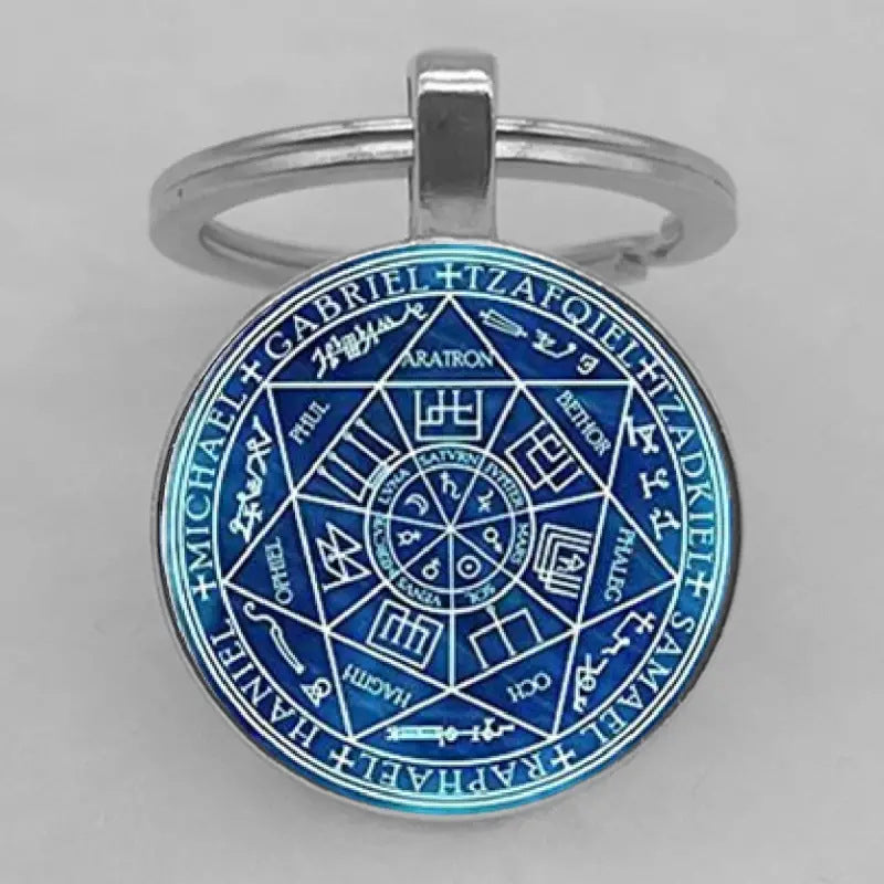 Silver seven-pointed star letter pattern glass pendant keychain