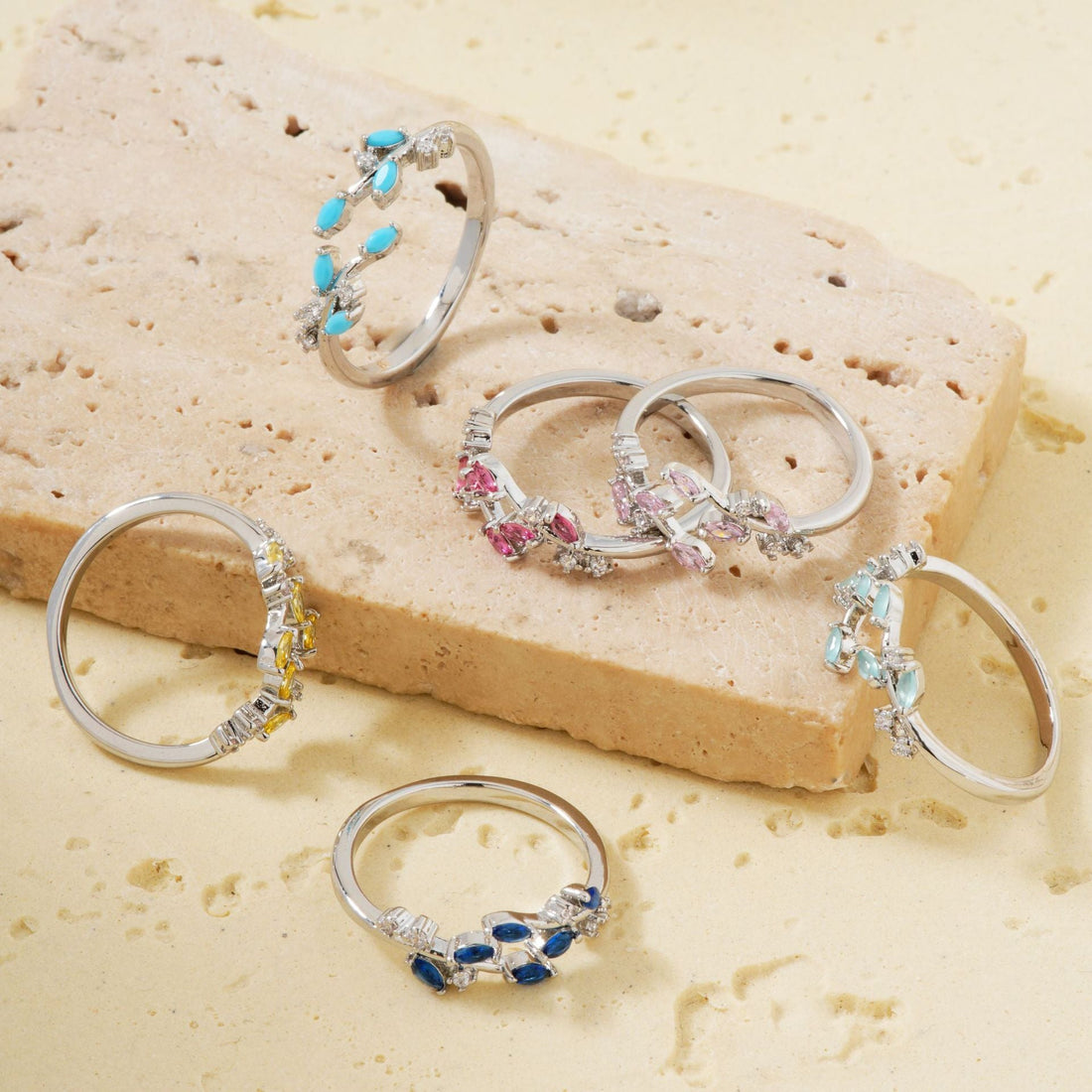 Bohemian Leaf Ring with Zircon Inlay, Nature-Inspired Jewelry