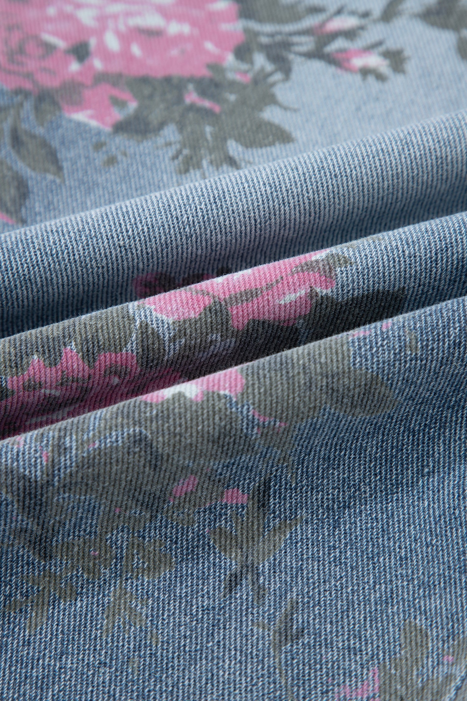 Floral Denim Wide Leg Jeans High Rise Pull-On Casual Pants
