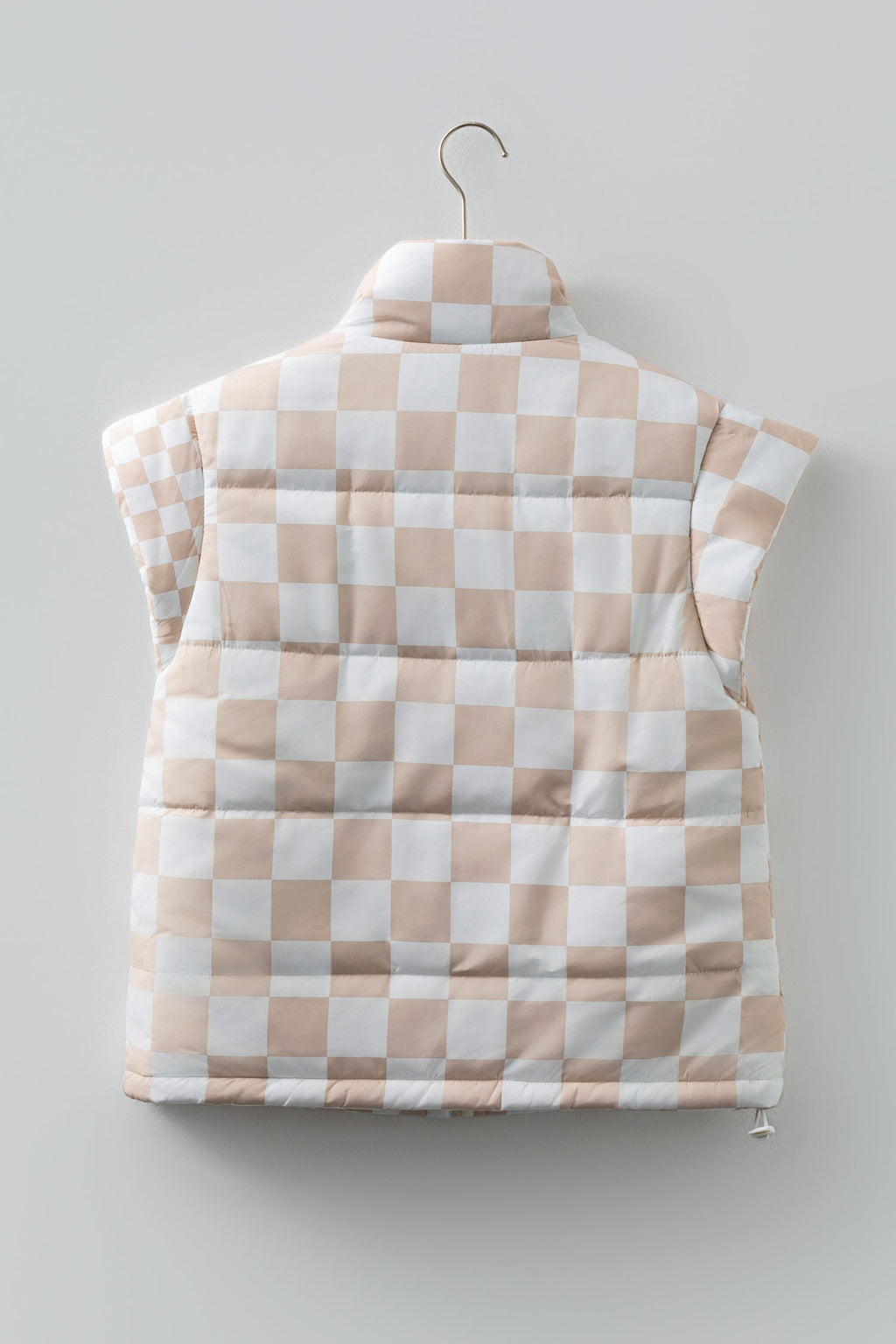 Khaki Contrast Plaid Quilted Button Zip Up Vest