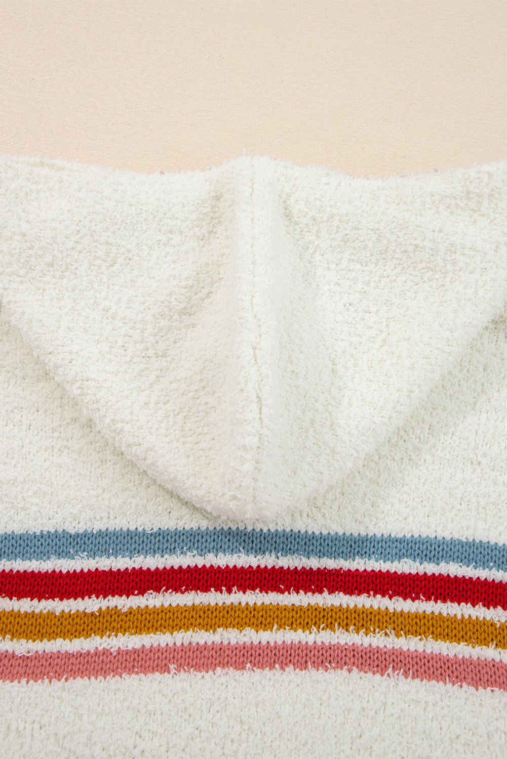 White Striped Popcorn Knit Hooded Sweater - Image 4