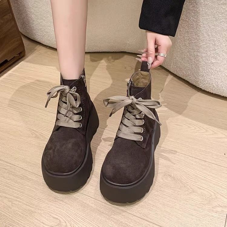 Women's Vintage Lace-Up Chunky Platform Boots Retro Style