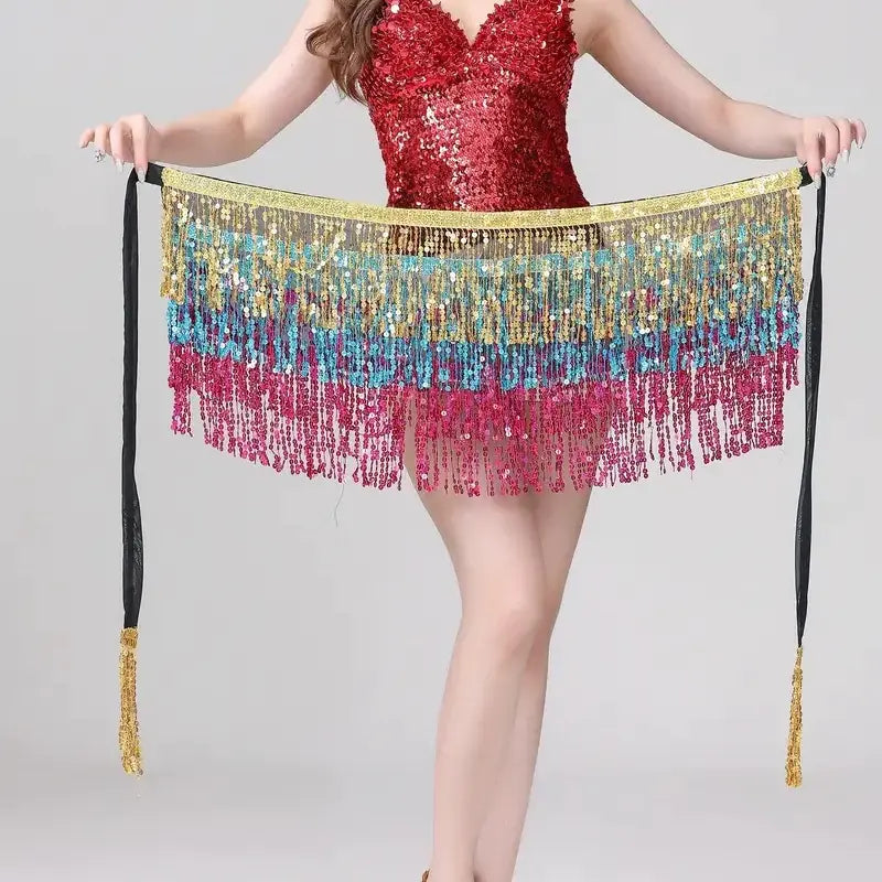 Four-Layer Fringed Waist Scarf for Belly Dance Costume