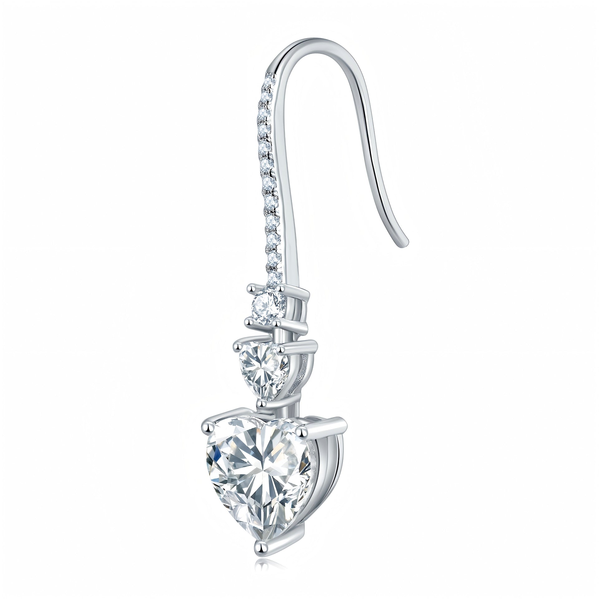 Heart shaped Moissanite hook earrings with platinum plating