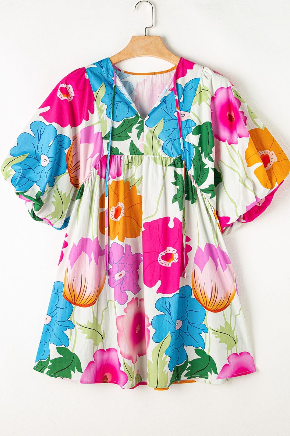 Floral Print Tie-Neck Dress - Elegant Lightweight Midi Dress
