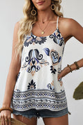 Blue Bohemian Fashion Print Spaghetti Straps Loose Tank