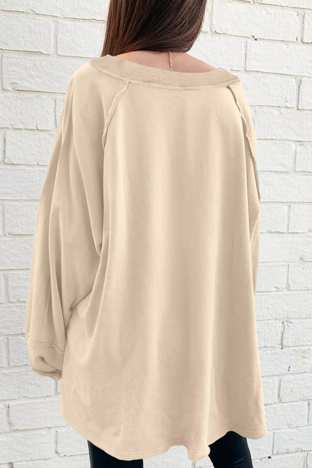 Oversized Cotton Crewneck Sweatshirt | Long Sleeve Beige