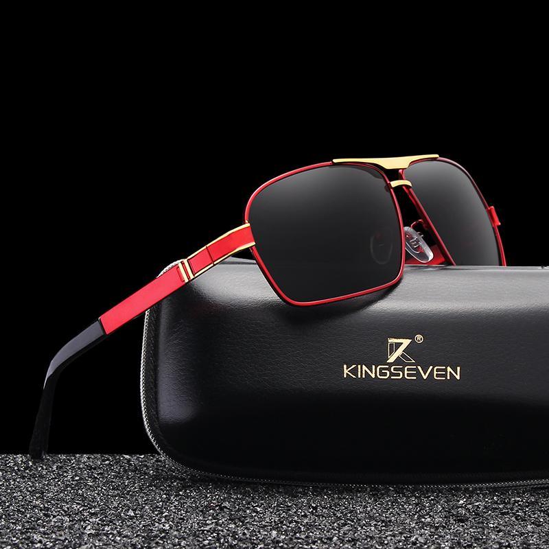 Classic rectangular men's business sunglasses with metal frame and polarized lenses
