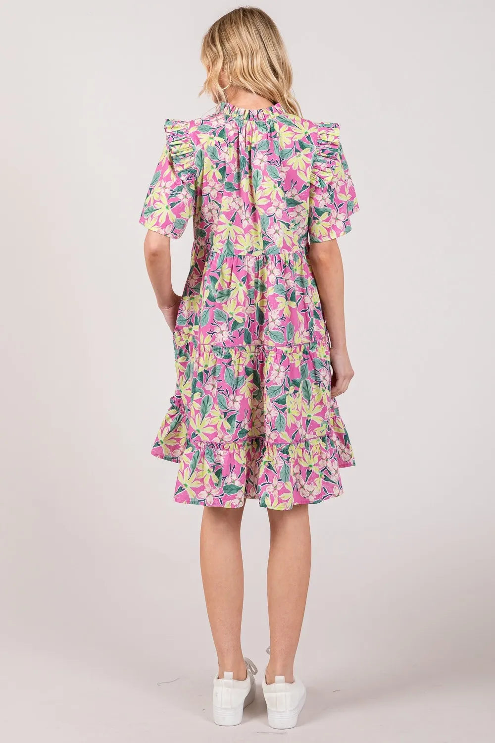 SAGE + FIG Floral Ruffle Cotton Mini Dress | Short Sleeve