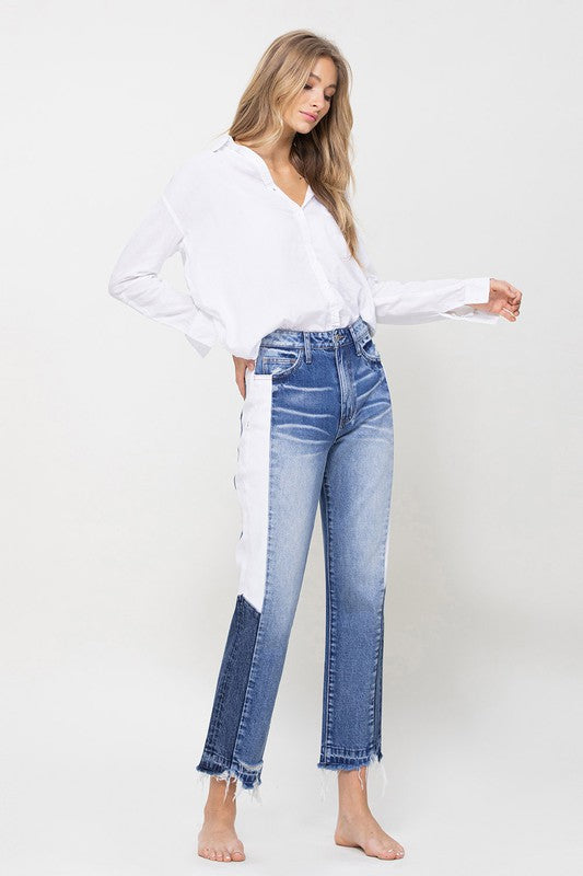 Super High Rise Straight Jeans with Side Blocking Panel