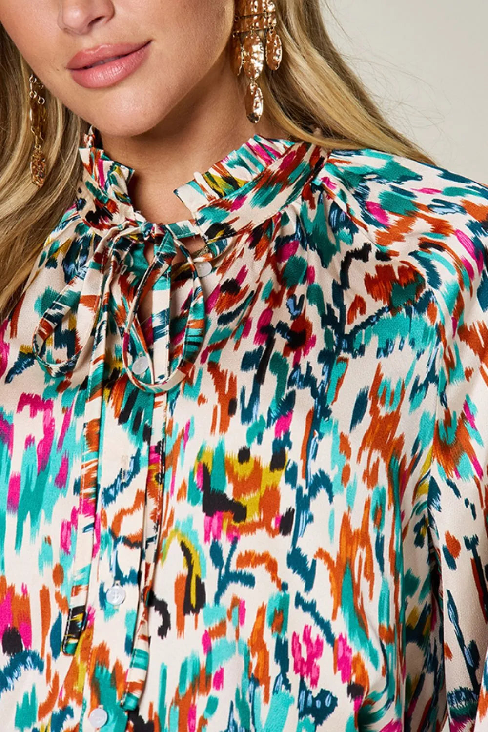 Printed Button Up Long Sleeve Shirt | Satin Bohemian Blouse