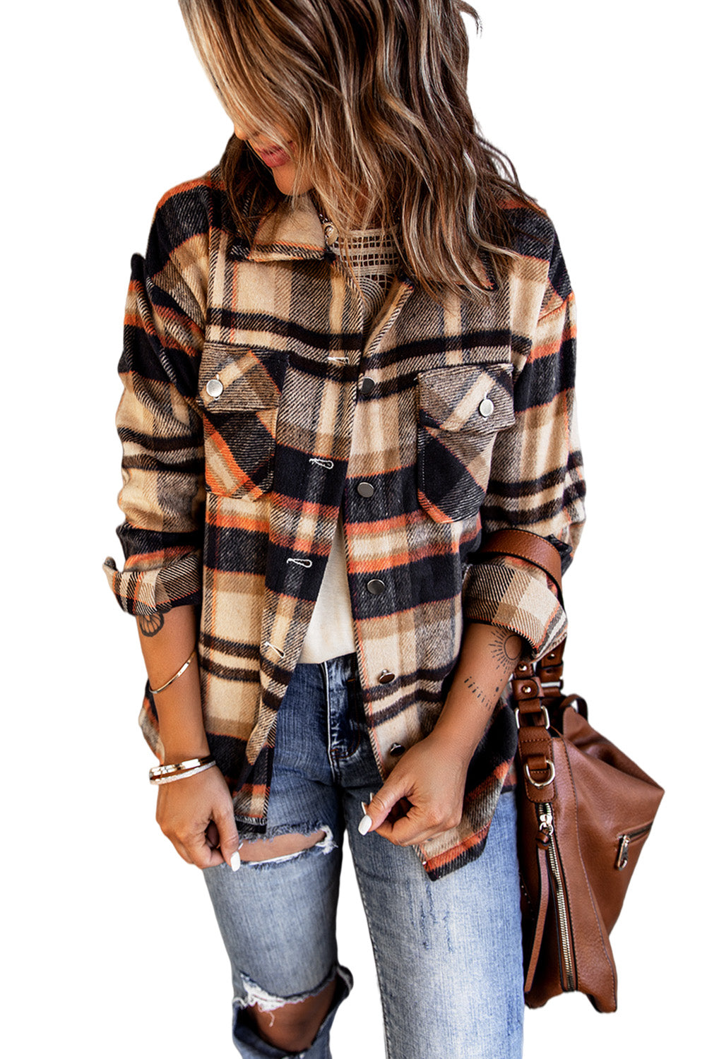 Brown Plaid Flannel Shacket | Button-Up Long Sleeve