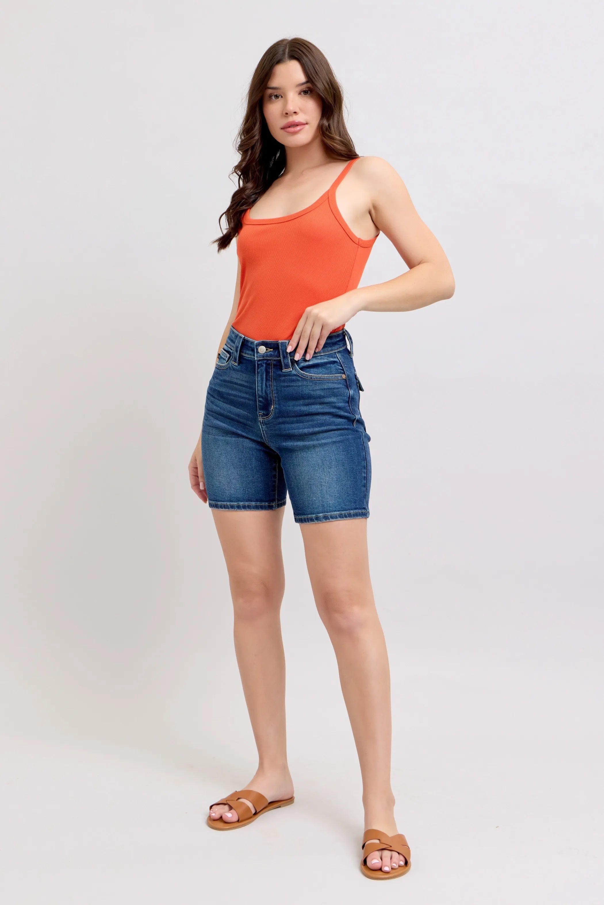Judy Blue Full Size High Waist Bermudas Jeans W/ Back Flap Pockets Plus Size