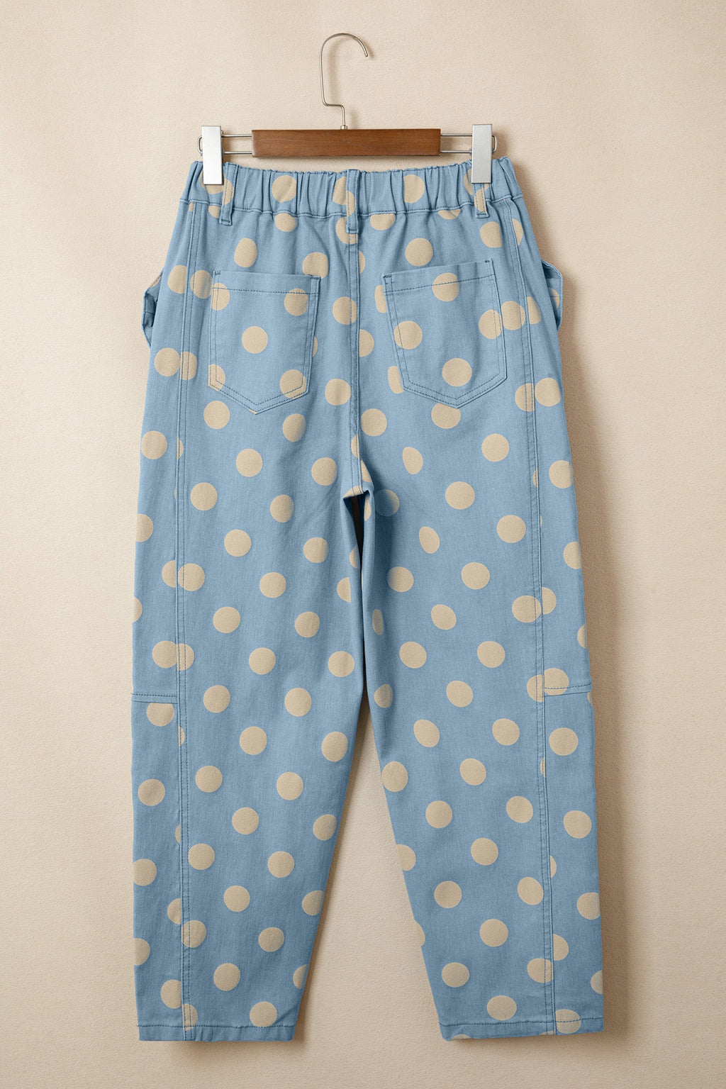 Polka Dot Denim Barrel Leg Jeans with Bow Pocket Details