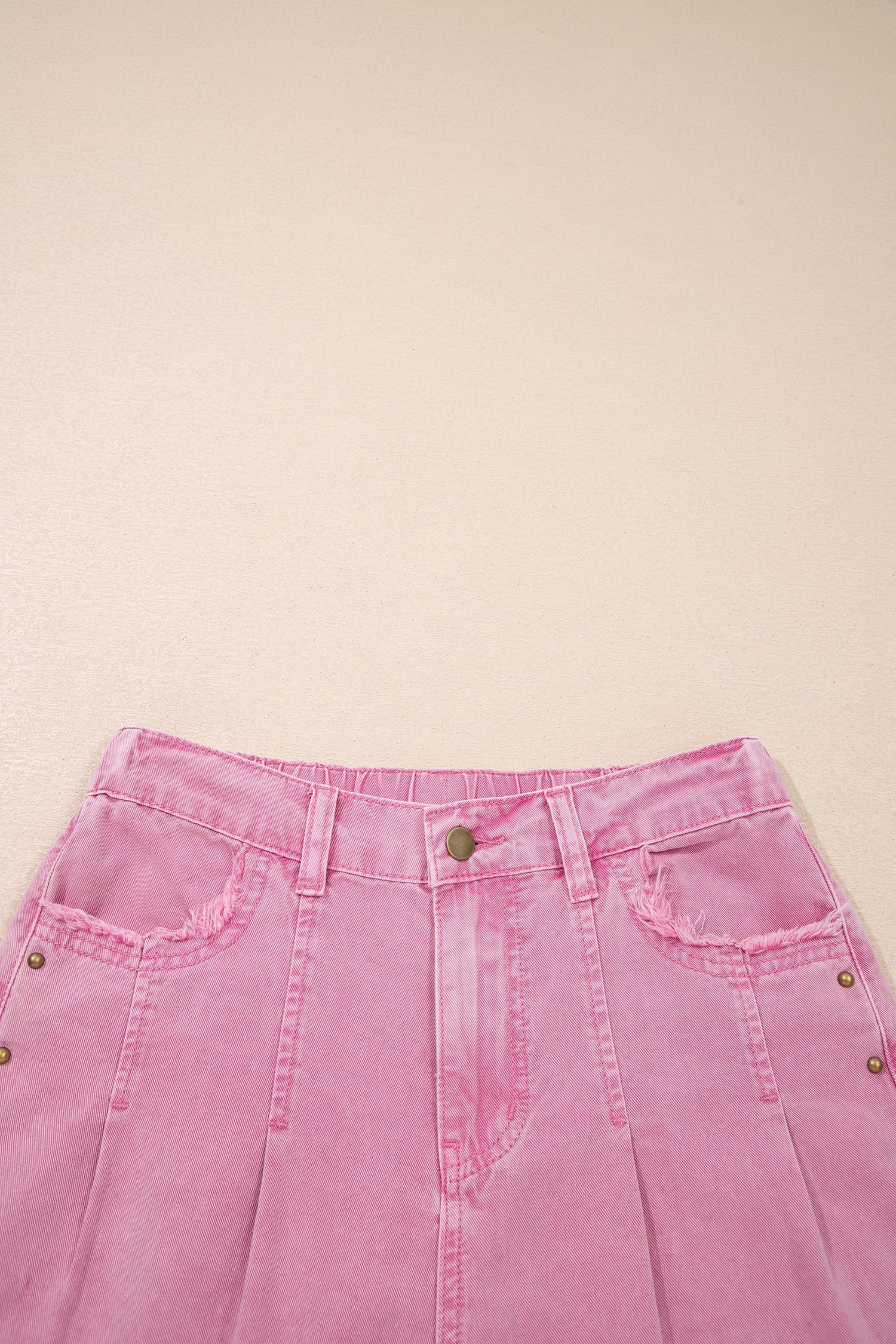 Studded Side Split Hem Wide Leg Jeans in Pink