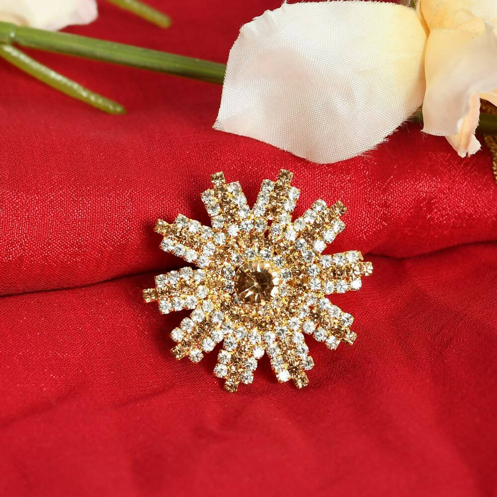 An adjustable gold-polished ring featuring shimmering American Diamond stones.