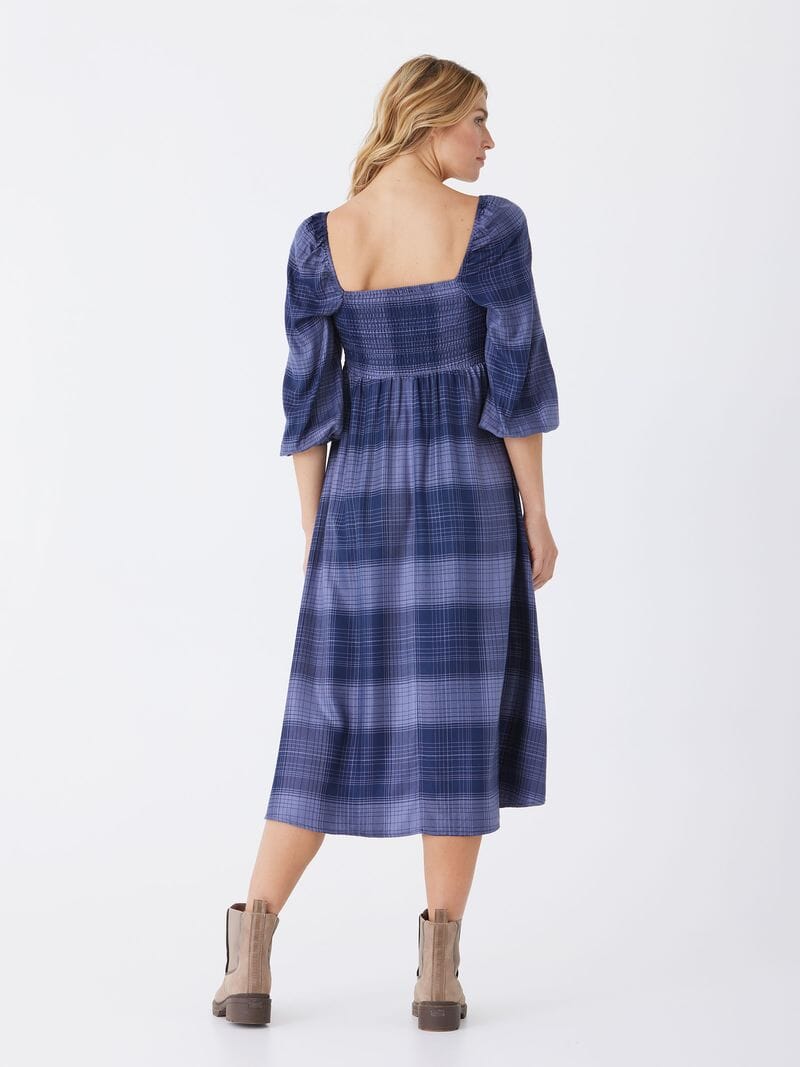 Faye Sierra Plaid Woven Midi Dress in Blue and Navy