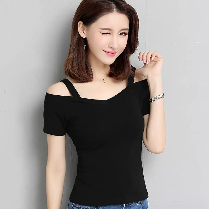 Women's Slim Fit Off-Shoulder Short Sleeve T-Shirt - Image 11