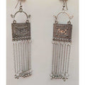 Silver Oxidized Long Tassel Chain Party Wear Earrings