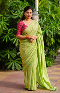 Green jute silk jacquard saree with Kalamkari print blouse