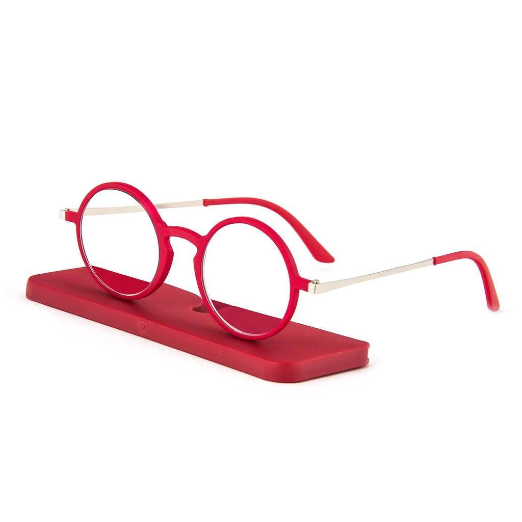 KoKoBin Ultra-thin flat anti-blue round reading glassesunbreakable pocket-sized anti-glare glassesRed 3.00
