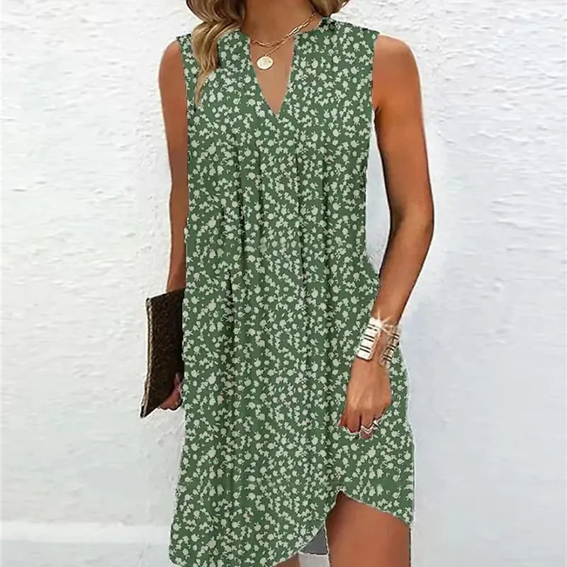 Women's A-Line Sleeveless Casual Dress with V-Neckline