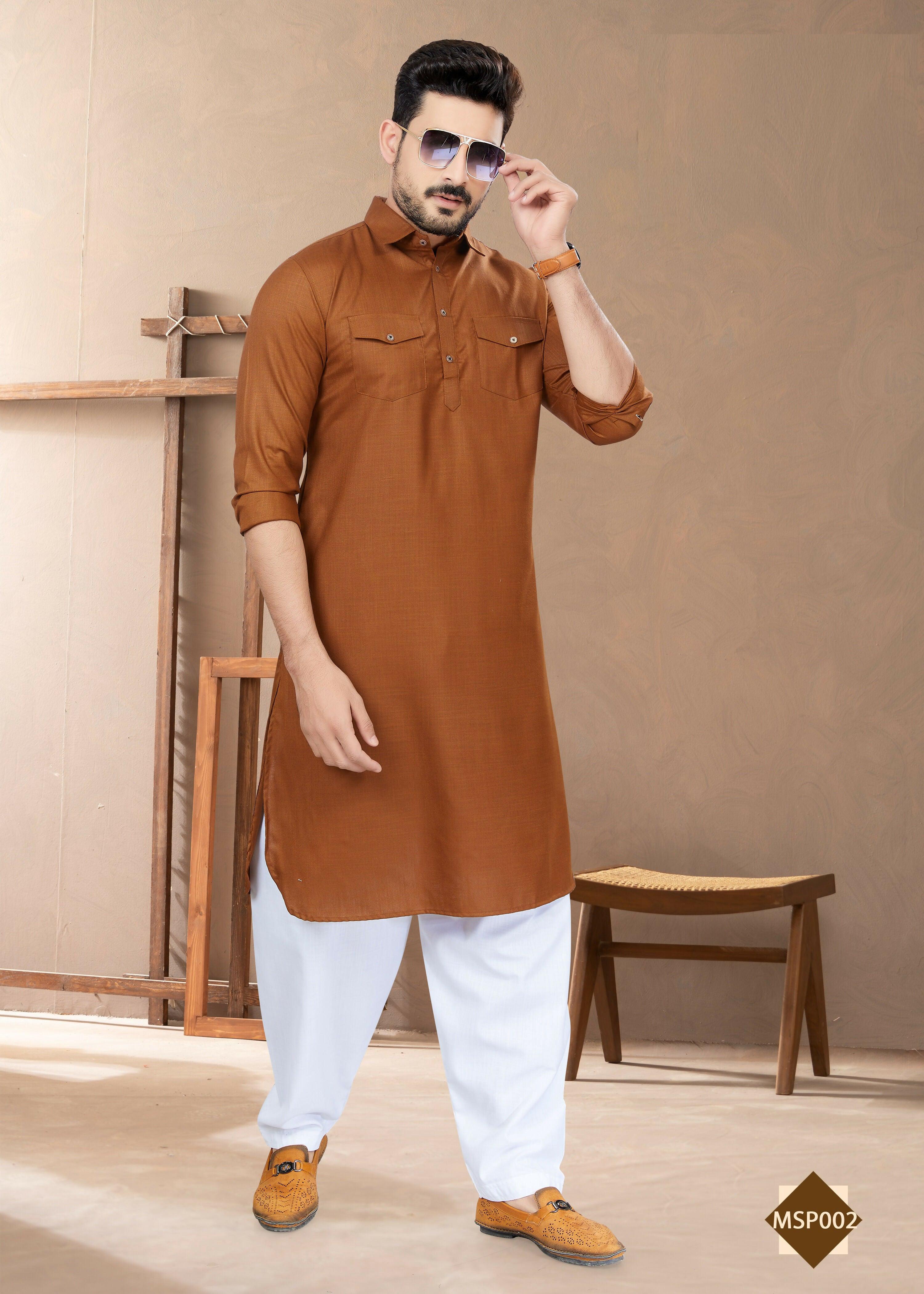 Men's Dark Brown Heavy Cotton Straight Kurta Pyjama Set
