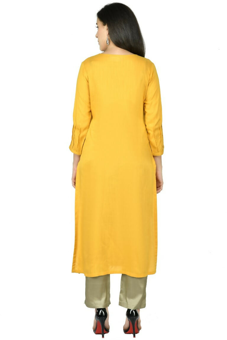 Mustard Cotton Rayon 3-Piece Kurta Set with Dupatta